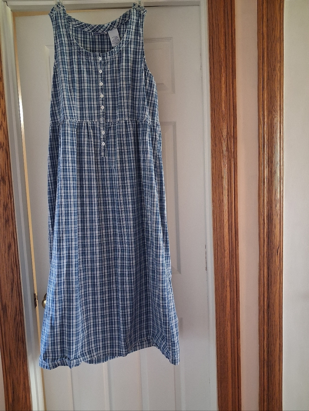Blue Plaid Sleeveless Button Front Dress